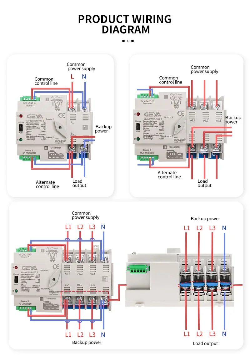 GEYA-Din  100A 2  ATS  ڵ ȯ ġ, 63A 100A 50/60Hz PC  220V 110V  