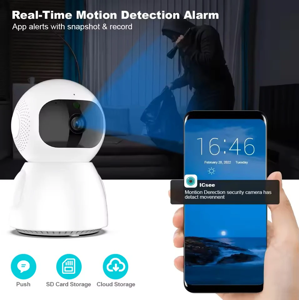 WONSDAR Indoor WiFi IP Camera Real Time Motion Detection Alarm Home Security Surveillance Two Way Audio Night Vision Cam iCsee 3