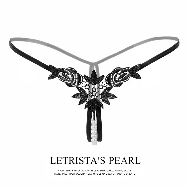 Cosplay Erotic Panties Lace Pearls Embroidered Decorative Uniforms Transparent Erotic Thongs Low Rise Hollow Open Thongs cosplay underpants