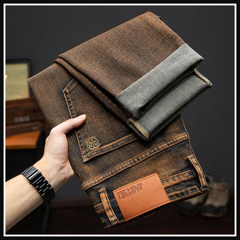 High-end retro jeans for men Spring and Autumn 2024 New Stretch Slim fit all-matching straight casual trend winter long pants 2