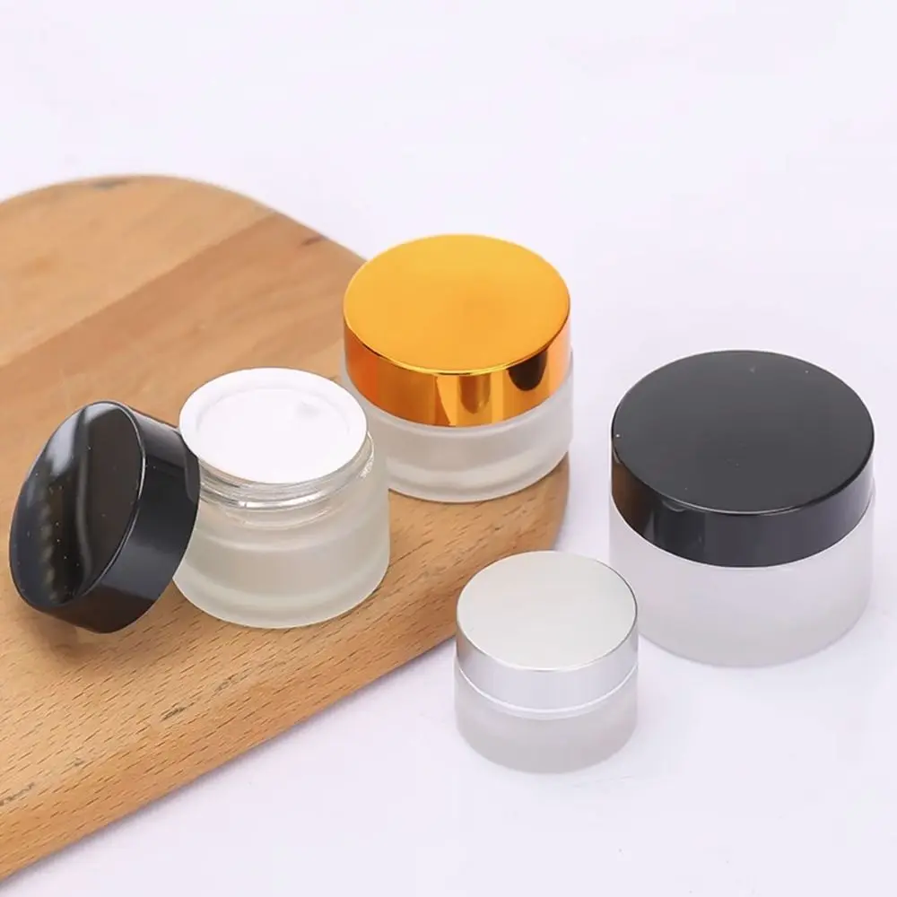 

5-50g Frosted Glass Cream Jar Silver/Gold/Black/White Empty Face Cream Bottles Lip Balm Sample Pots Makeup Jar