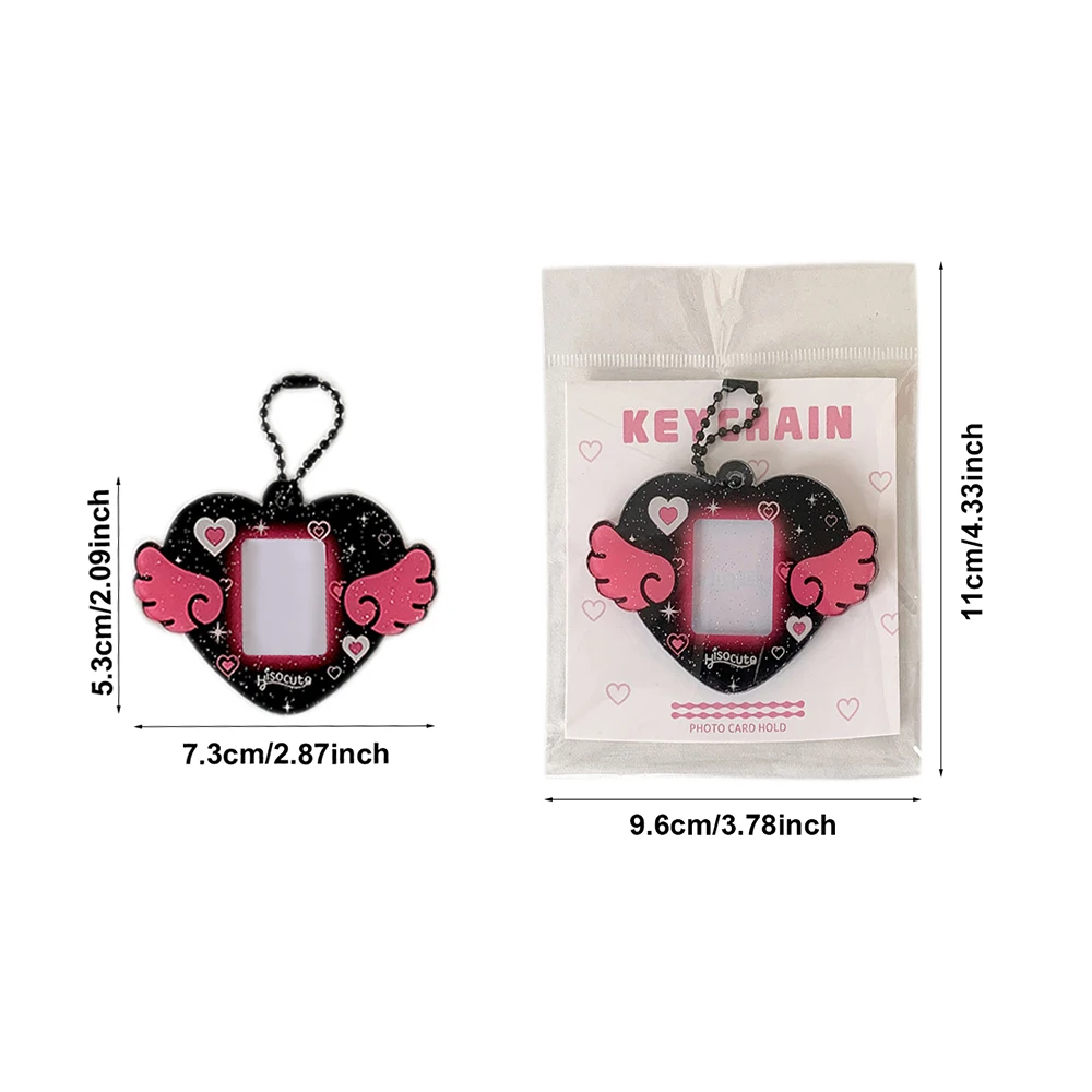 INS Style Korean Style Heart Wings Hard Card Folder Brick Acrylic For 1 inch ID Photo Storage Display Pendant Keychain Ornaments