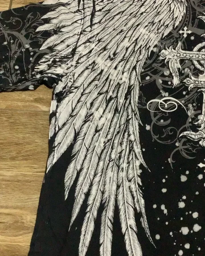 Y2K Affliction 레트로 티셔츠 여성 스타일 streetwear 티 고딕 해골 크로스 프린트 트렌디 그래픽 티셔츠