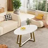 Coffee Table White Faux Marble Coffee Table for Living Room,Oval Center Table Modern Tea Table for Small Space,Wooden Living 4
