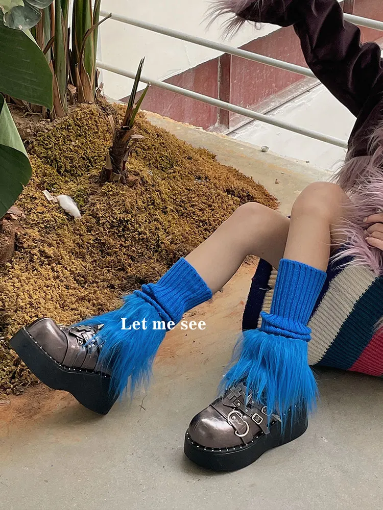 Cute Furry Socks Autumn Winter Knitting Leg Warmer Japanese Style Loose Socks All-Match Hot Girl Foot Warming Cover Stockings