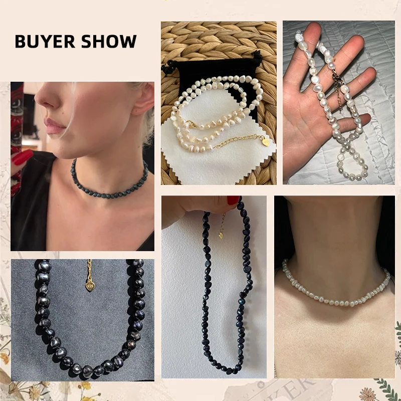 SONGK Collana Con Perle D'Acqua Dolce Naturali Barocche E Catena Grossa In Argento 925 – Elegante Donna - 2