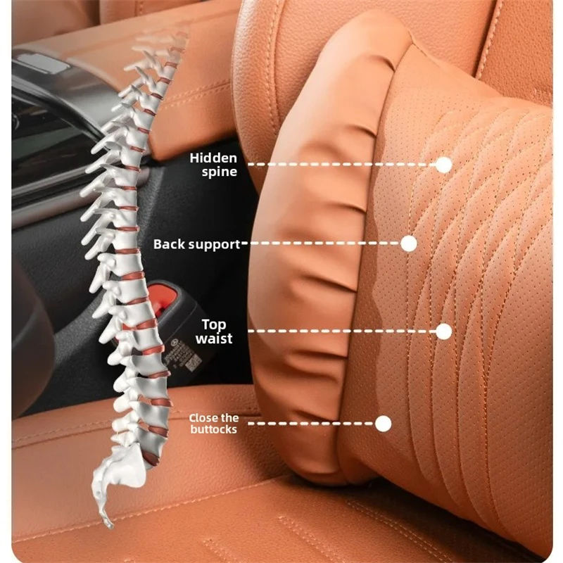Car Headrest Lumbar Support Cushion Soft Comfortable Nappa Leather Car Neck Pillow Waist Pillow Car Interior Accessories