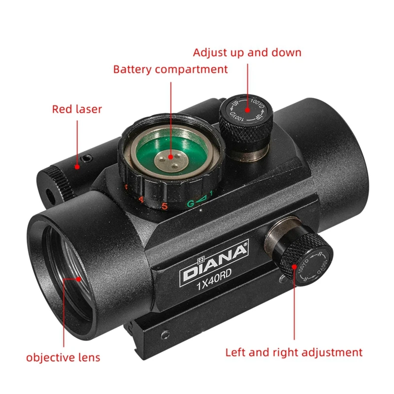 Diana 1X40 Met Rode Laser Red Dot Sight Scope Corss Sight Tactical Optics Riflescope Fit 11/20mm Rail Rifle Voor De Jacht