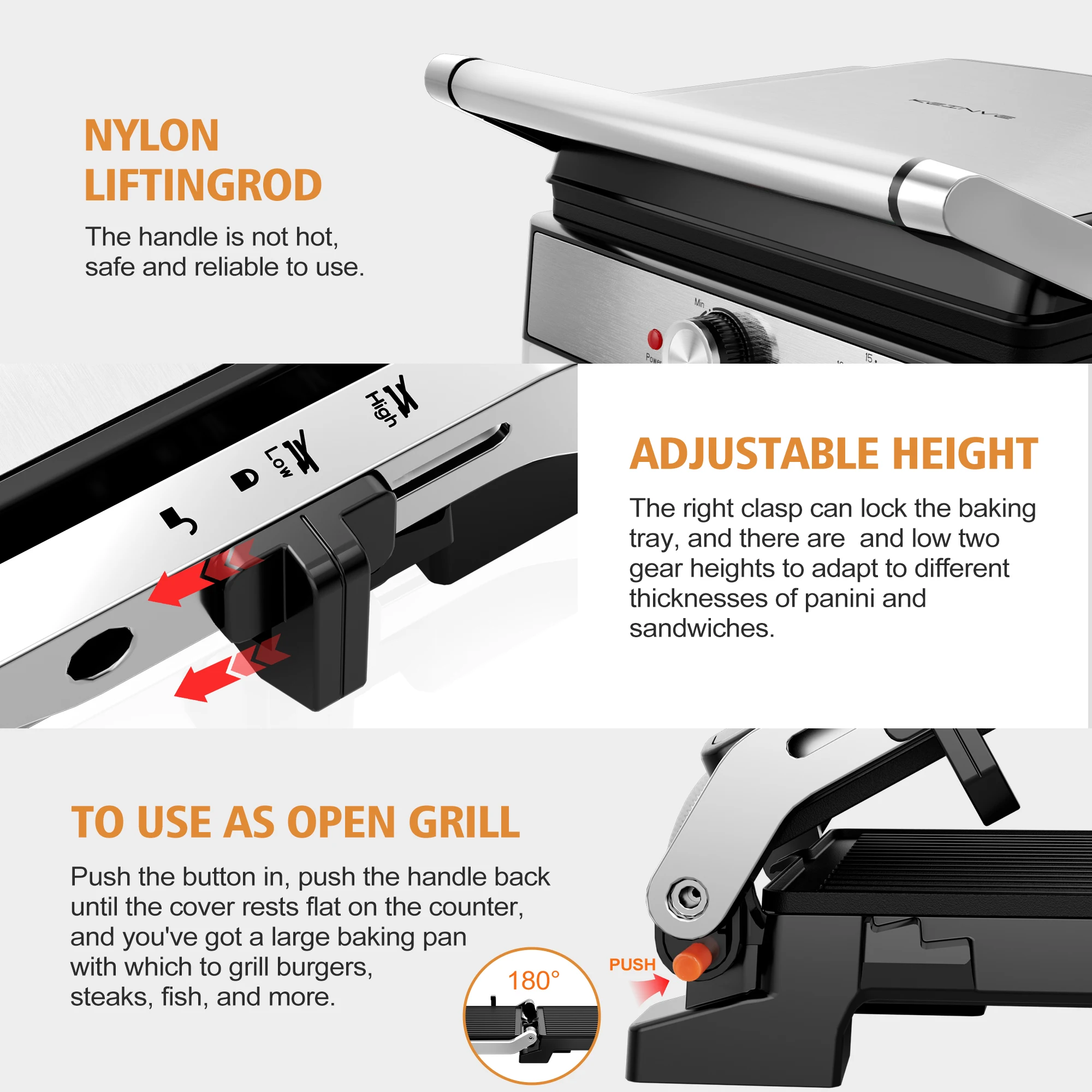 1500W 4-Slice Panini Press With Timer, Adjustable Temp & 180° Opening - Electric Grill, Stainless Steel Sandwich Maker 5