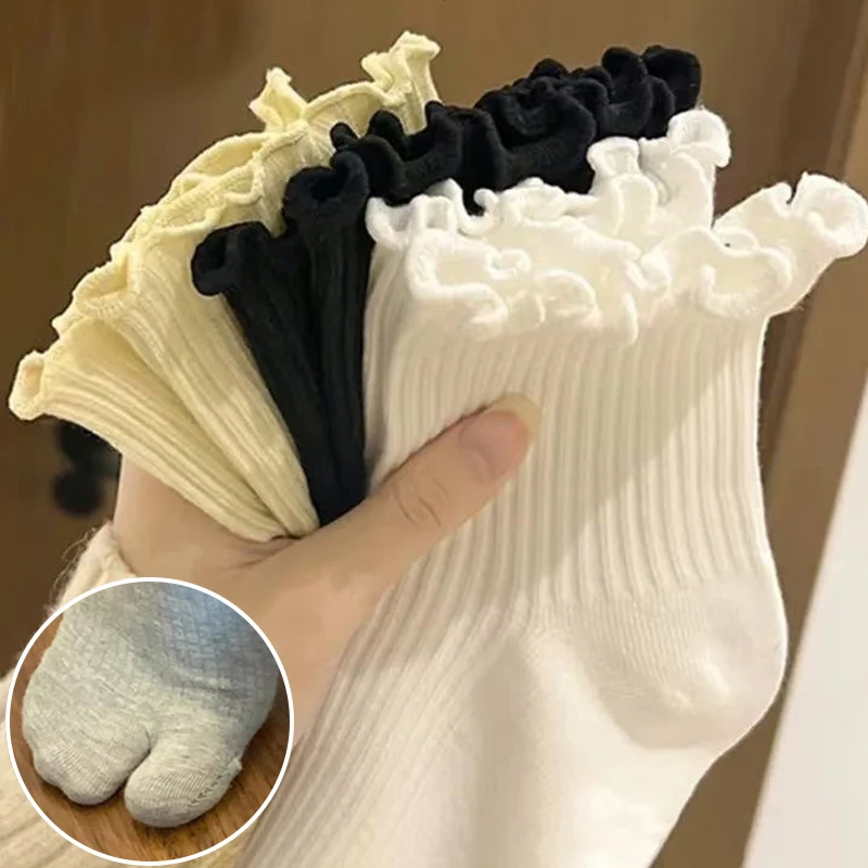 Japanese Tabi Socks Men Split Toe Socks 100% Pure Cotton Long Sock Five Finger Two Toe Socks Ninja Geta Anti Odor Sock Sport