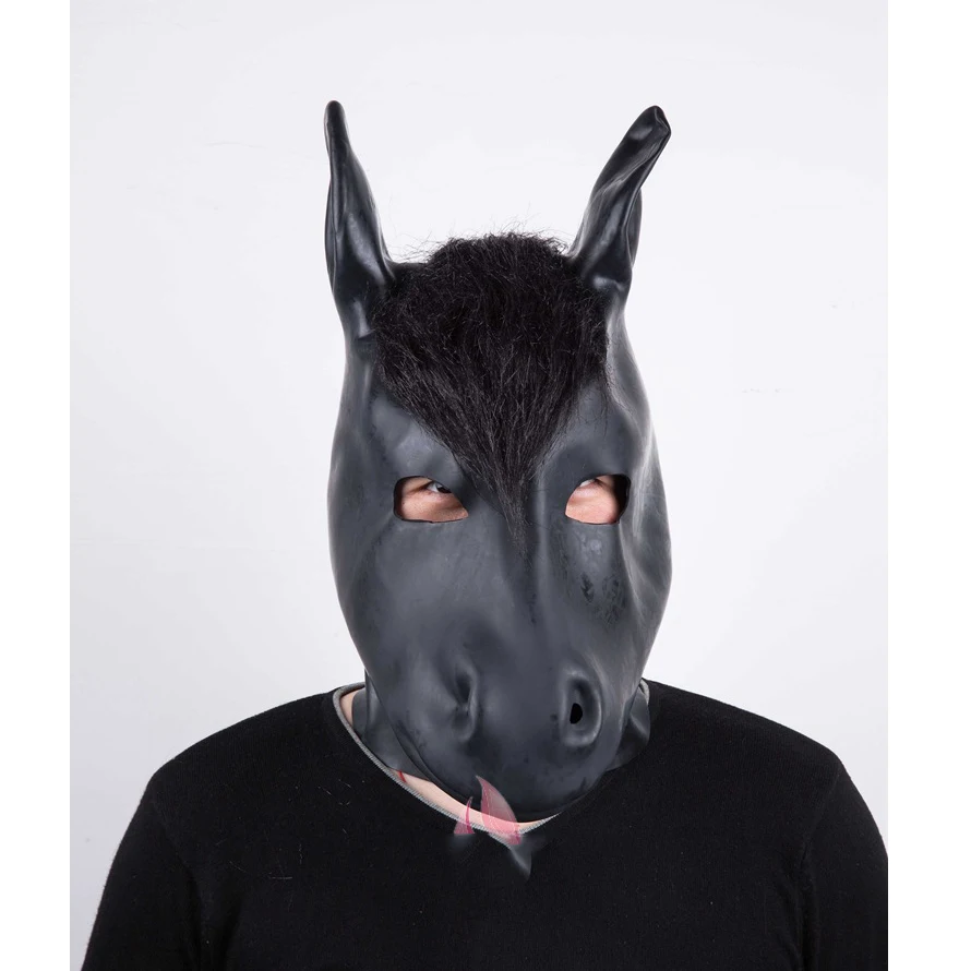 Halloween Mask Unisex Black Latex Hoods Horse Head Mask Party Cosplay Rubber Catsuits Bodysuits Mask