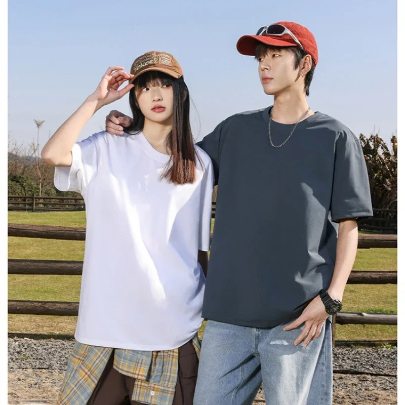 T-shirt da uomo 2025 estiva oversize in cotone, casual, di alta qualità, a maniche corte, tinta unita, top sportivo basic - immagine 6