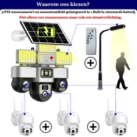 Caméras solaires 4G 2-en-1 avec panneau solaire 15W, batterie 16000mAh, éclairage public LED temporisé, surveillance IP, moniteur extérieur, maison intelligente, 3 objectifs, protection de sécurité, caméra de surveillance solaire 4G CCTV 3
