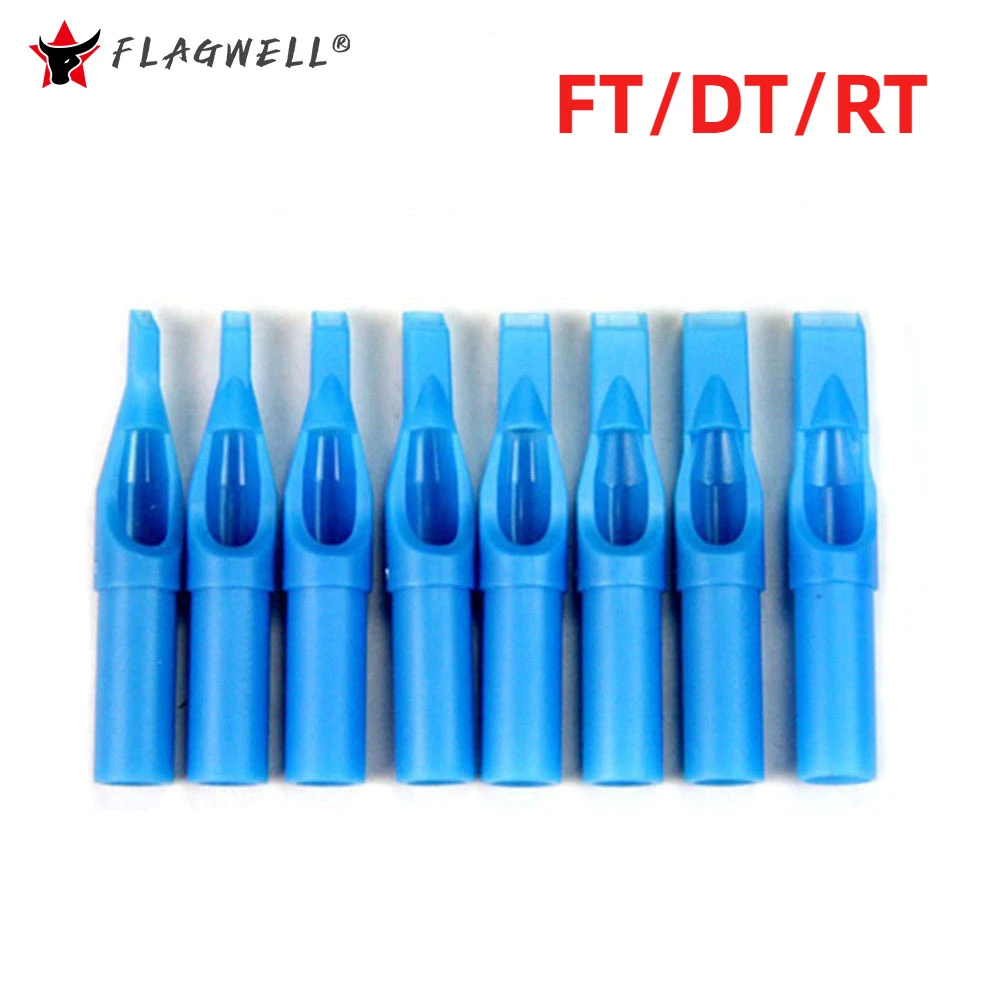 50pcs 5/7/9/11/13/15FT Disposable Tattoo Gun Nozzle Tips Flat Round Plastic Tip Sterile Makeup Machine Tool Supplies Accessories