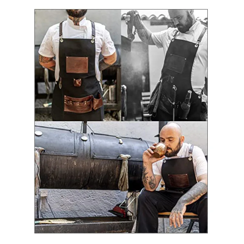 Free Shipping European and American  Kitchen Clean Electrician Gardening Carpenter Thick Canvas Leather Pocket Apron Man Woman
