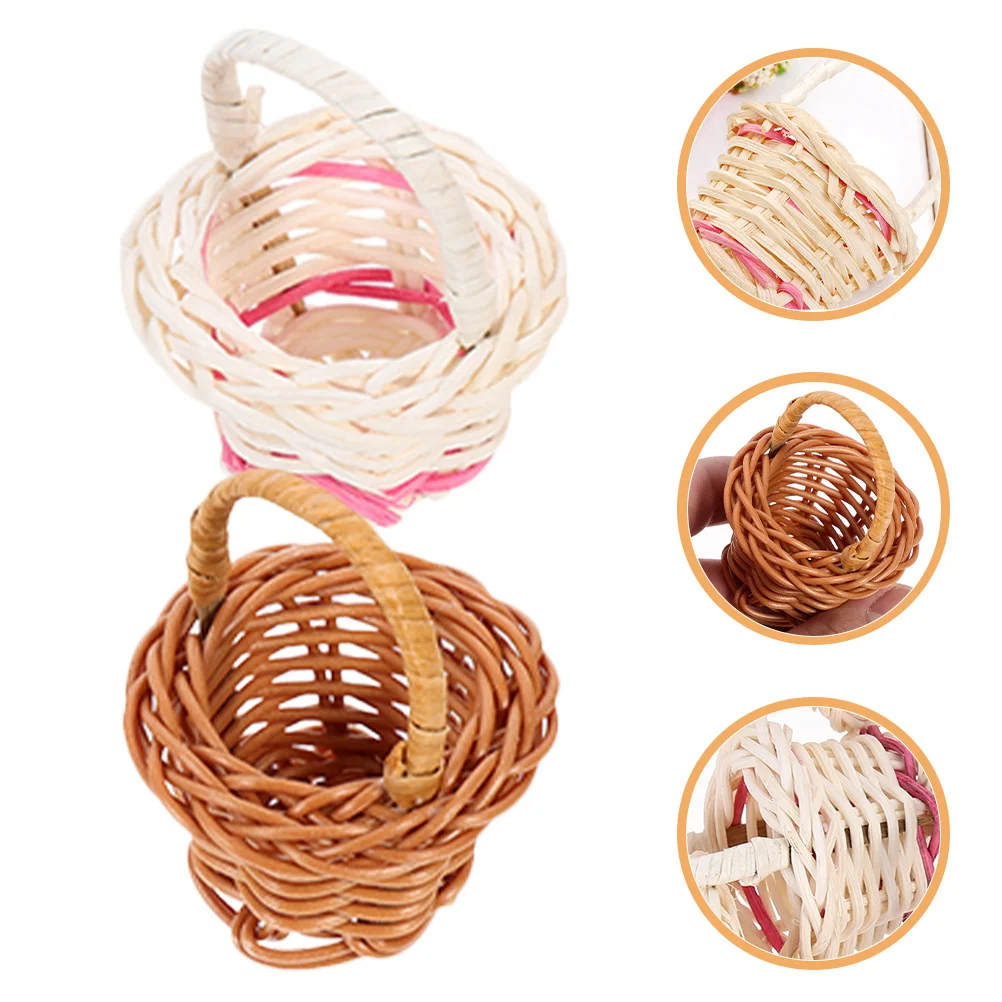 

8 Pcs Rattan Flower Basket Small With Handle Mini Gift Woven Baskets Country Style Tiny Plastic Miniature