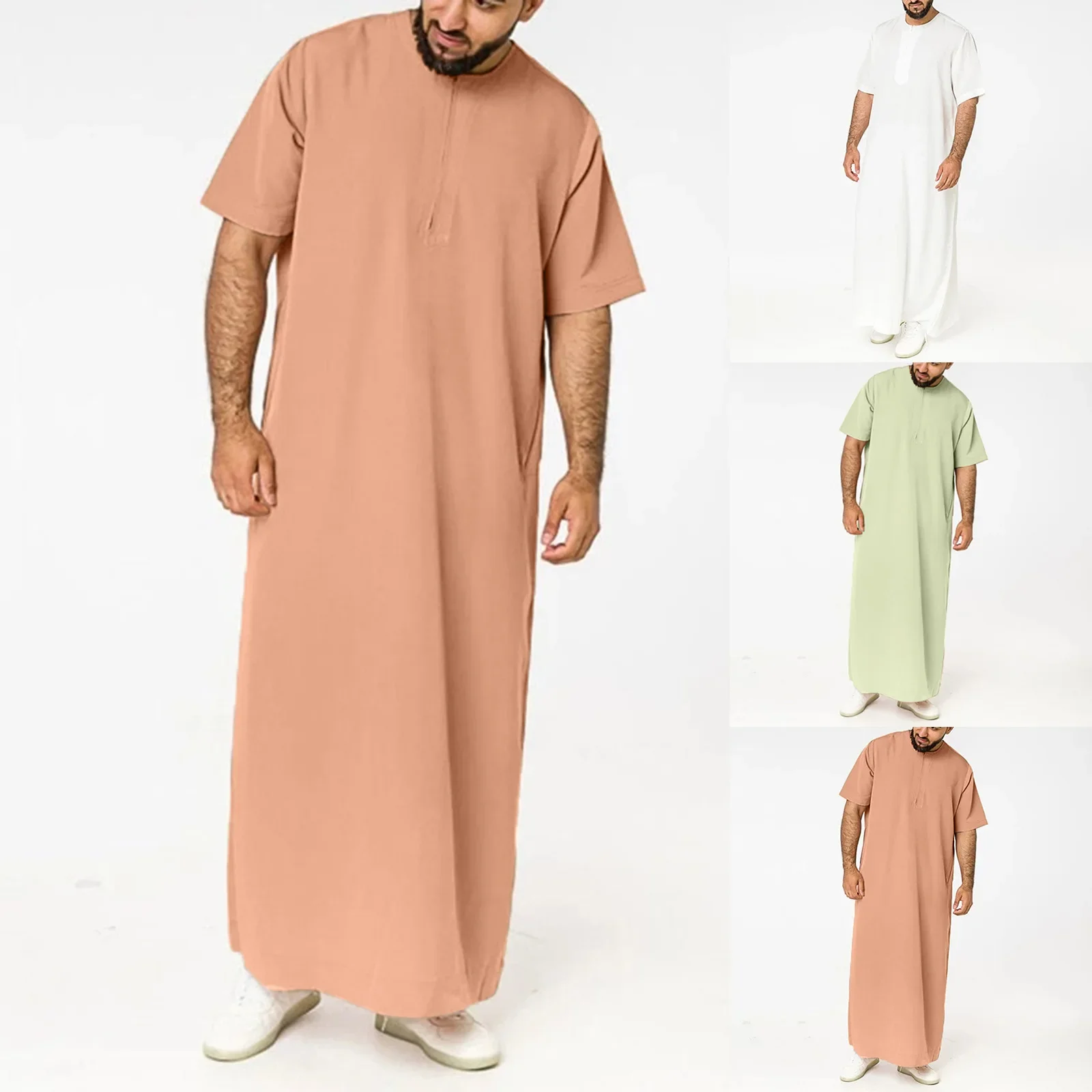 Muslim Men Vest Long Zip-Up Shirt Kaftan For Banquets Casual Wear