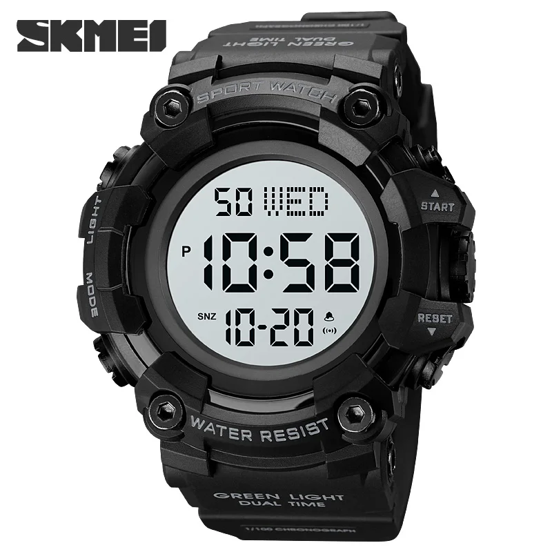 

SKMEI Sport Watches Mens Large Dial Stopwatch LED Light Digital Wristwatches 5Bar Waterproof Countdown Clock reloj hombre