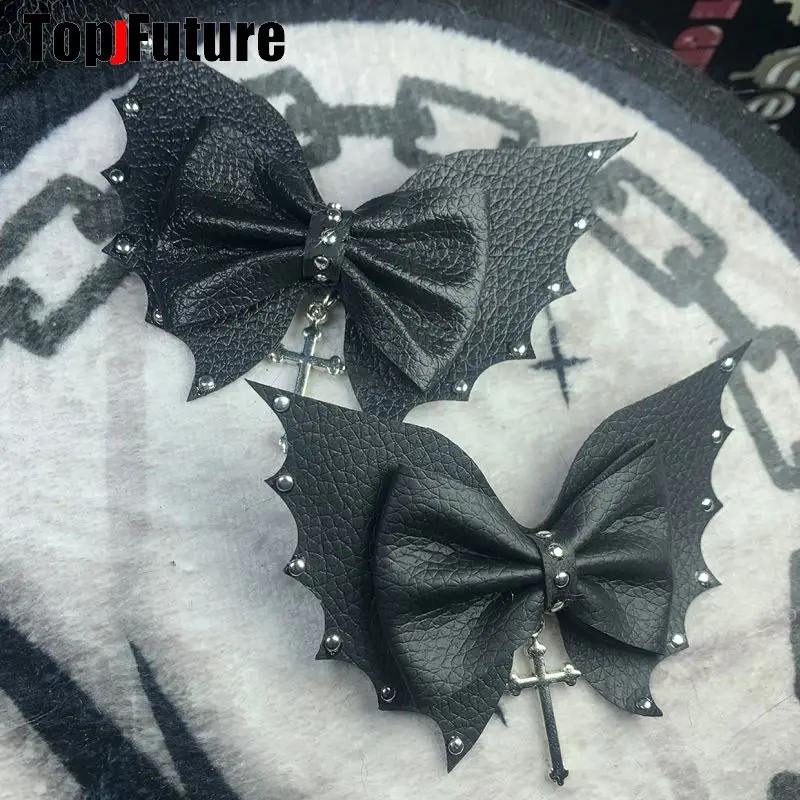 Gothic Lolita Cosplay Y2K Girl Harajuku Girl Women Devil Bat Wing Pins Punk Cross Hairpin Copricapo Angel Punk Aid Pins Hair Pin