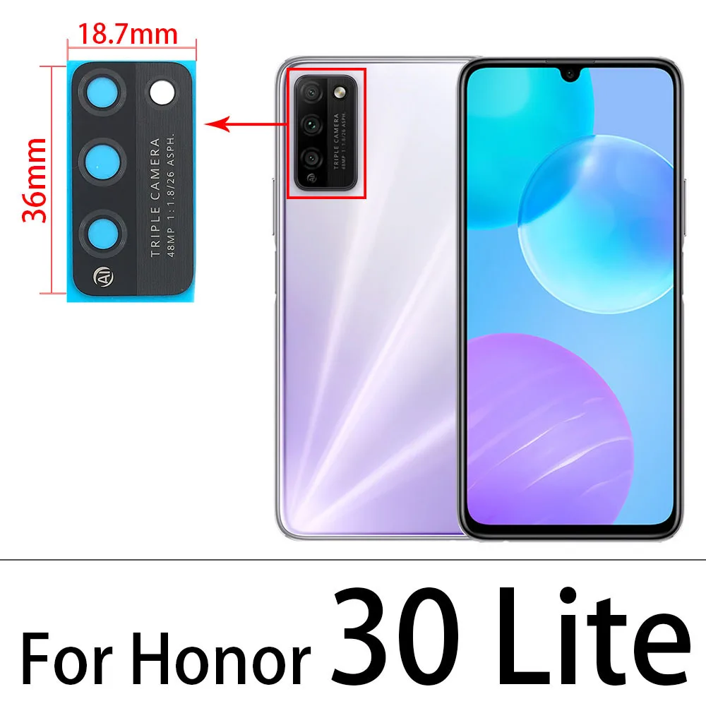 화웨이 명예 8X 9X 10i X10 10 30 50 Lite V30 Pro 20i 20S 30i 30s 50 5G 용 접착제가있는 새 후면 후면 카메라 유리 렌즈 커버