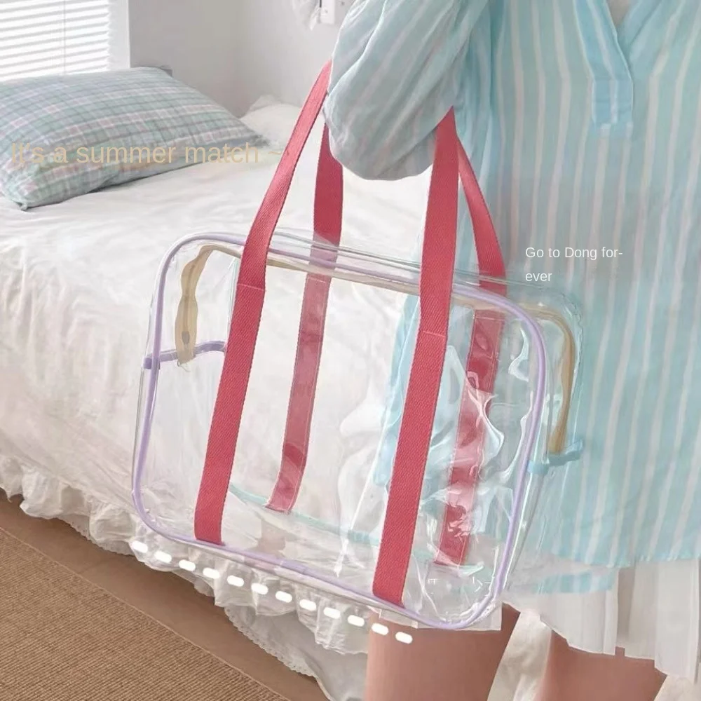 Hot Sale Transparent PVC Shoulder Bag Large Capacity Waterproof Beach Bag Swimming Storage Bag Clear Jelly Bag Washing Bag