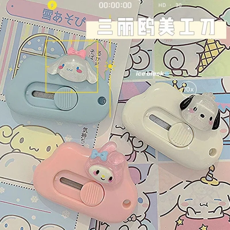 

New Cute Sanrioed Utility Knife Kawaii Melody Kuromi Cinnamoroll Anime Paper Cutter Student Art Knife Tool Kids Stationery Gift