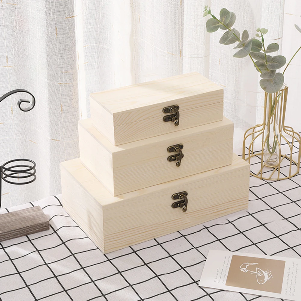 

Jewelry Wooden Box DIY Painting Desktop Wood Storage Hand Decoration Gift Box With Classical Buckle Ornaments Keepsake Storage