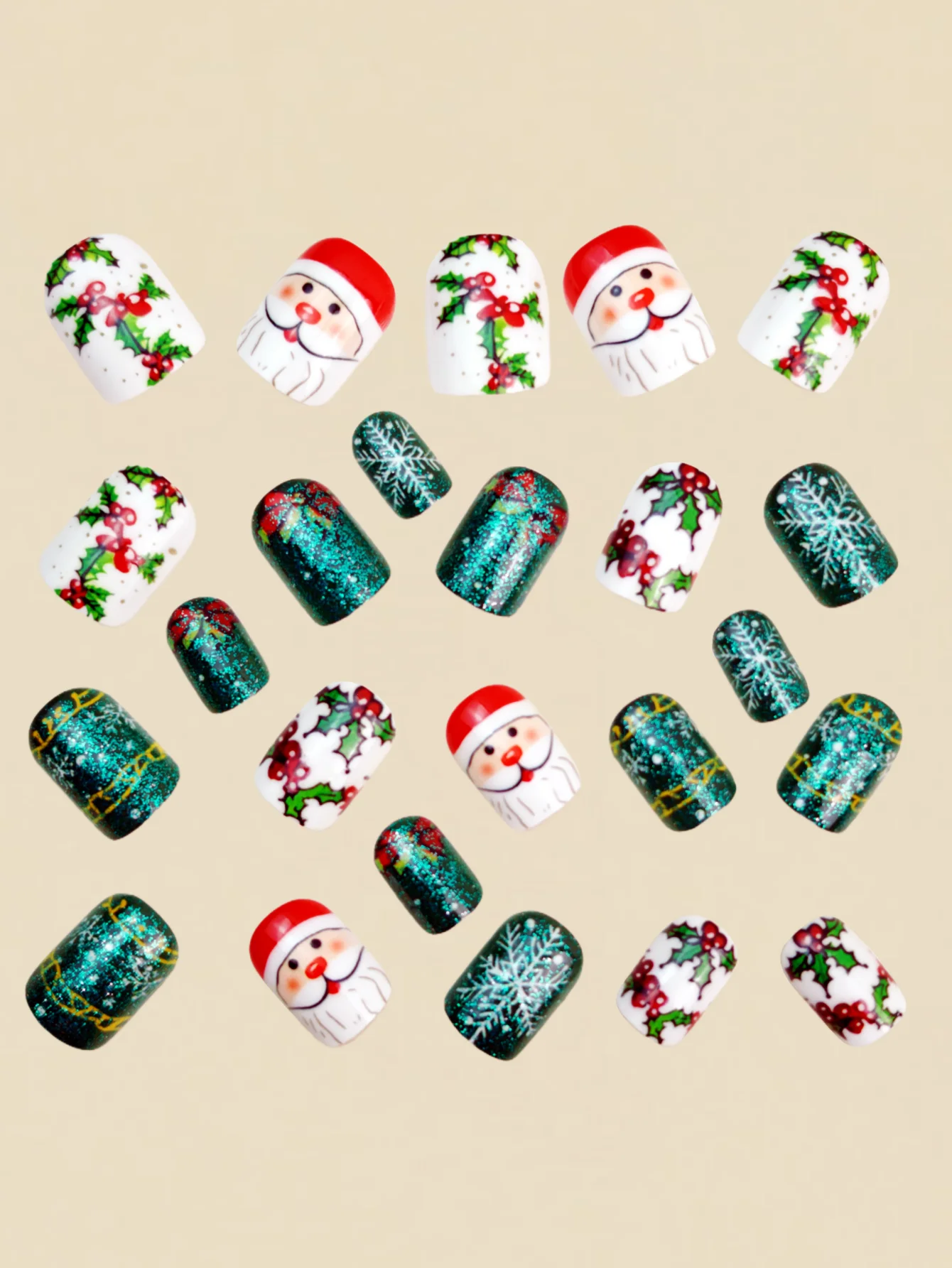 Christmas nail patches, Christmas tree pattern nail art 3