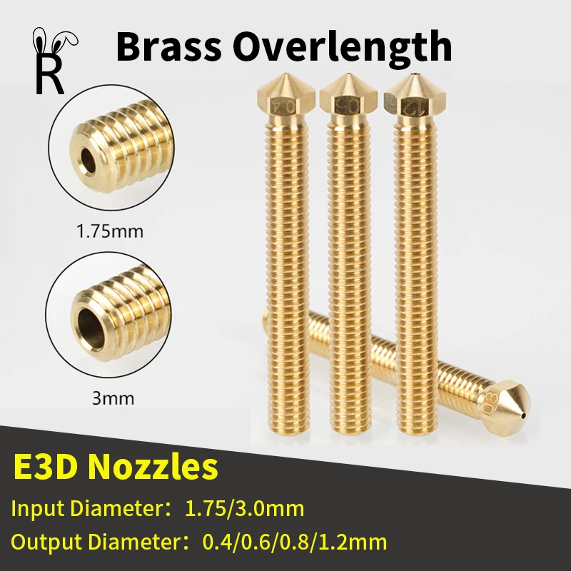 3D Printer Nozzle E3D Brass Overlength 0.4mm-1.2mm For 1.75/3.0MM Supplies CR10 CR10S Ender-3 Extruder Head 3D Printer Parts
