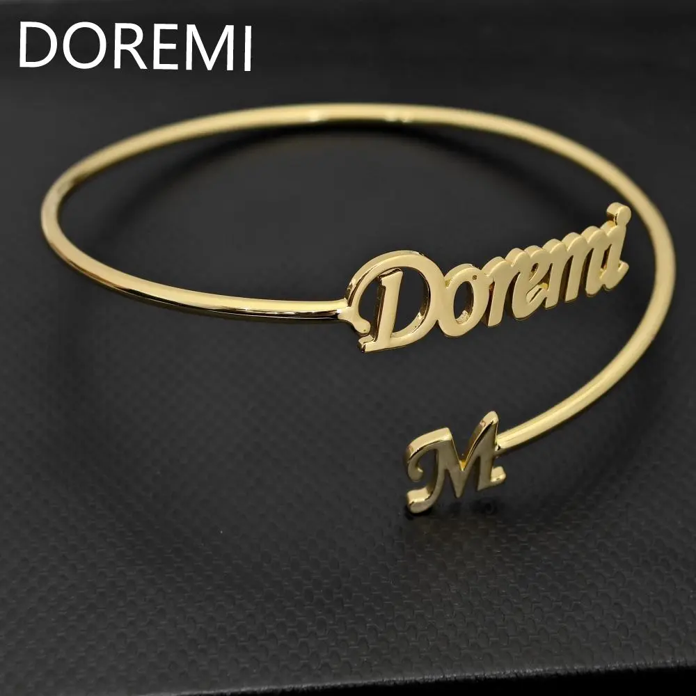 DOREMI Custom Name Spiral Letters Bangle Double Name Gold Women Bracelet Initial Letter Gift Jewelry