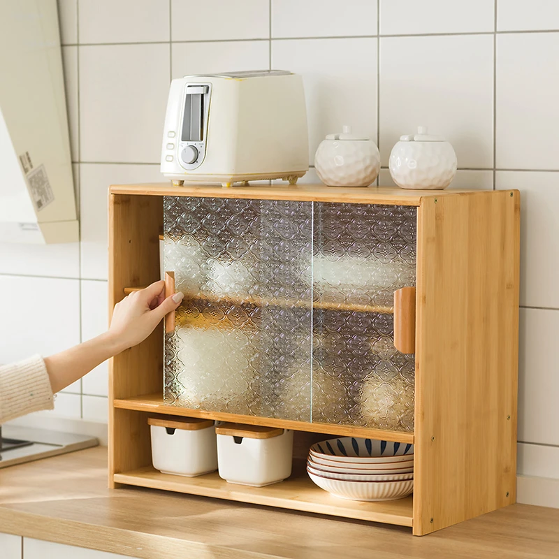Modern Bamboo Sideboards Kitchen Storage Shelf Seasoning Dish Multi-layer Countertop Locker Simple Tableware Storage Box Shelf