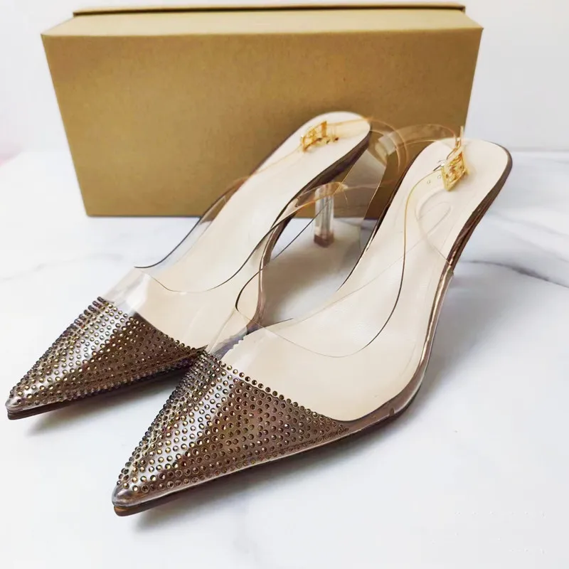 Summer Pointed Shiny Diamond Decoration Slingback Women Sandals Woman Slingback High Heels Shoes Woman Sexy Women Pumps