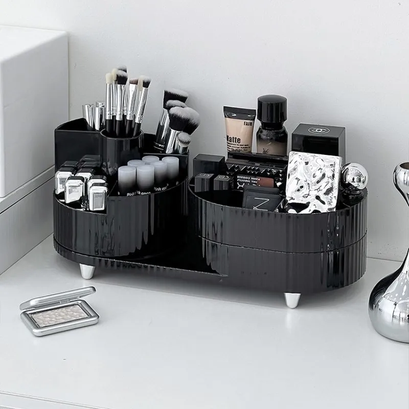 360 Rotating Makeup Organizer Spinning Cosmetic Storage Box for Vanity 3 Tier Skincare Makeup Brushes Holder Lipstick Container 4