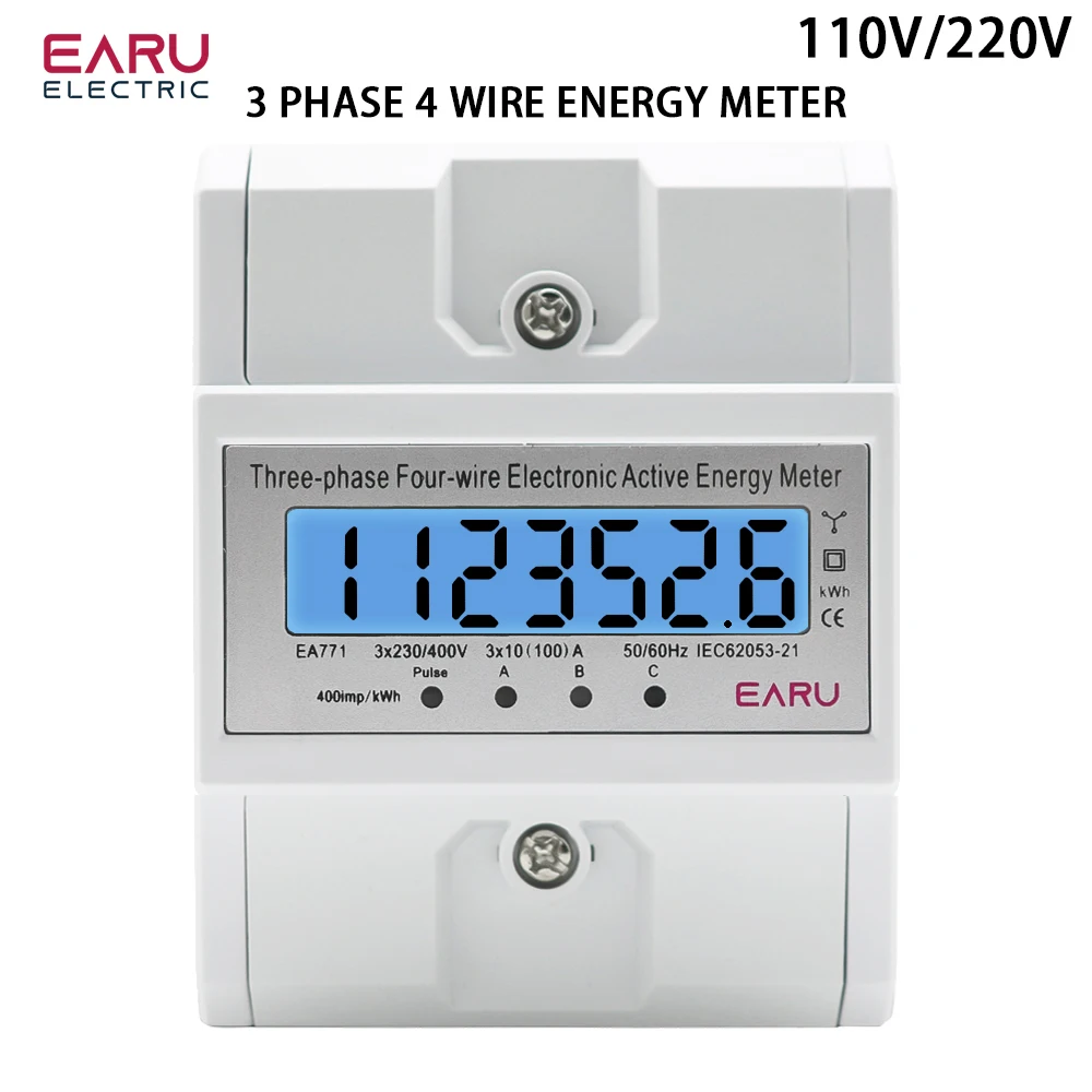 100A 3 Phase LCD Digital Display with Backlight Power Meter in Energy Meters Smart Electric Meter Kwh Meter AC 380V Din Rail