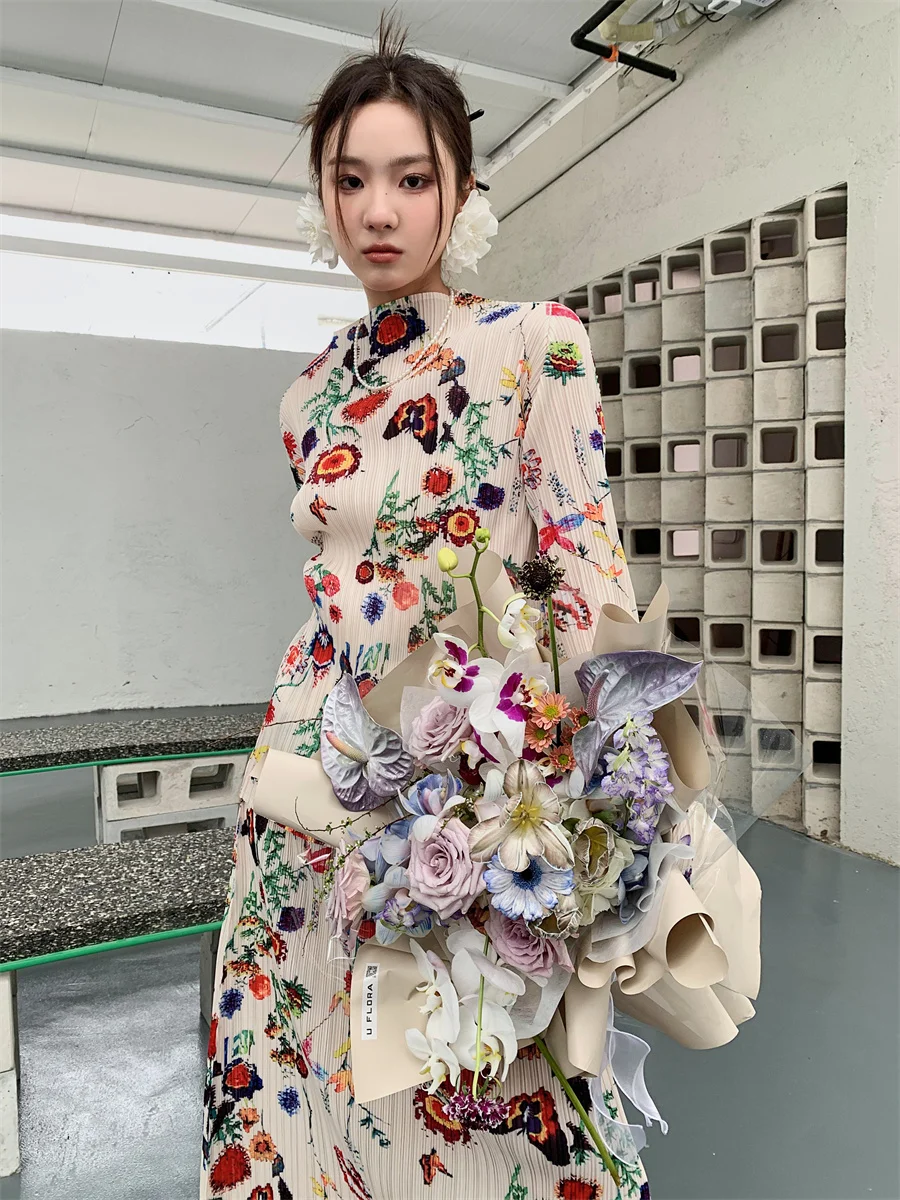 

ZCSMLL 2 Piece Floral Print Pleated Blouse Spring 2022 Womens Korean Fashion Ladies Top Long Sleeve Designer Clothing