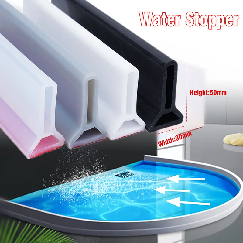 50mm High Bendable Shower Water Dam Bathroom Stopper Barrier Retention System Dry and Wet Separation Flood Threshold Blocker Shower Water Stopper Shower Water Barrier Water Barrier Strip