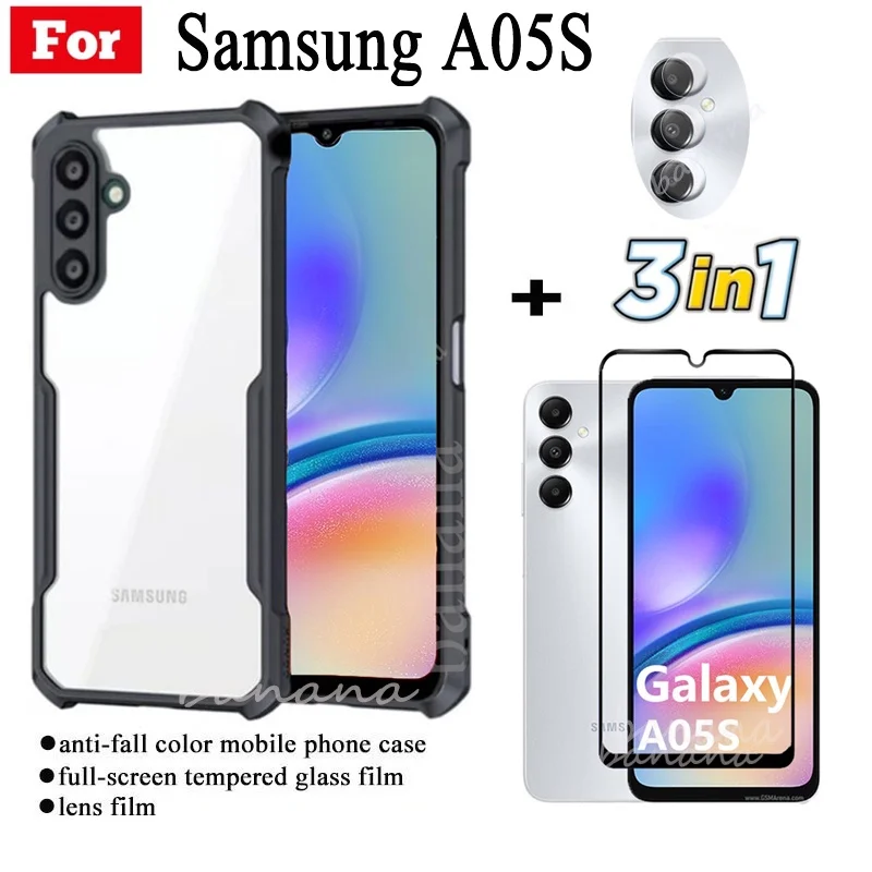 Samsung A05S anti-fall mobile phone case For Samsung A 05S A0 5S tempered  glass film + lens film