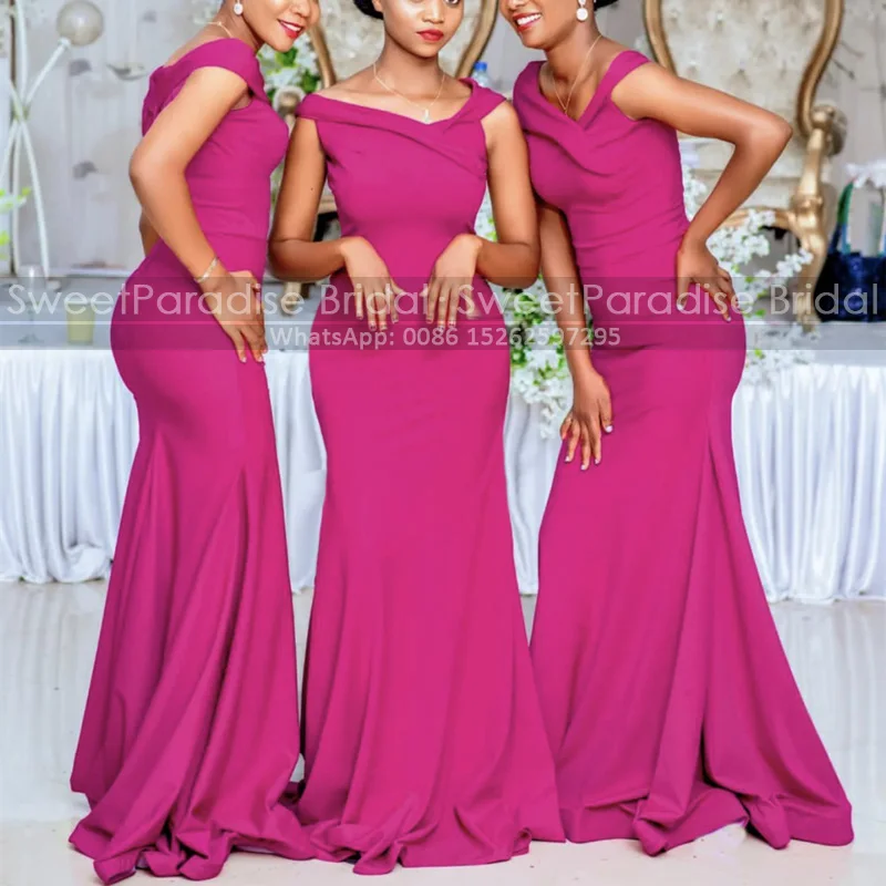 Fuchsia Mermaid Bridesmaid Dresses Off Shoulder Sleeveless Customize