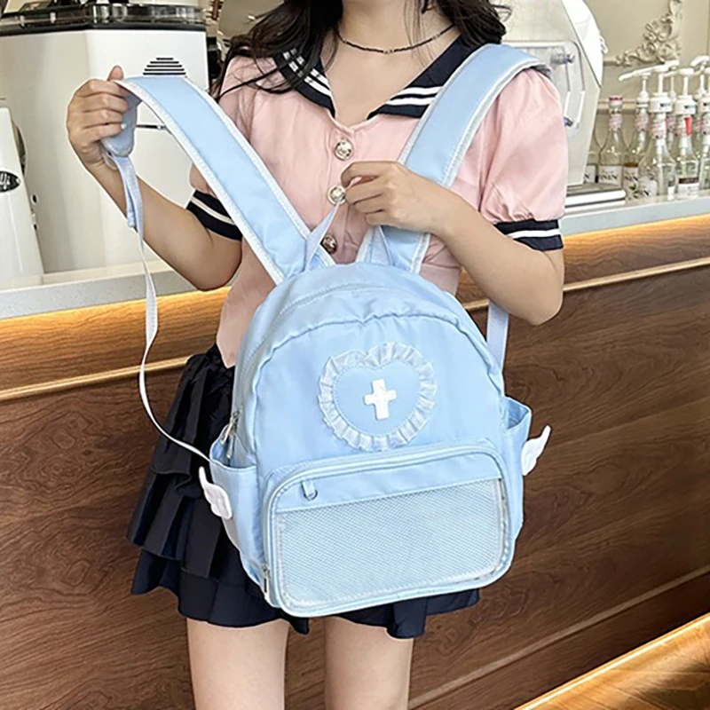HAEX Lolita Women Backpack Kawaii Angel Wings Lace Patchwork Ita Bag Female Designer Casual Nylon Subculture Mochilas Para Mujer 4