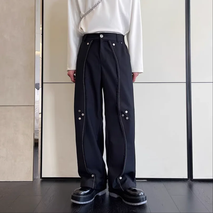 2023 autumn new black heavy craft design sense of multi-metal buckle casual dress pants for men senior sense of niche pants