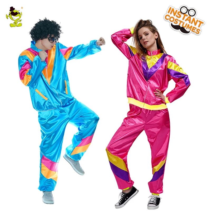 Hippie Costume Shell Suit Party Fancy Dress Up Purim Cosplay Hippy Outfits Halloween Role Play 80's Clothing for Men and Women cosplay costume