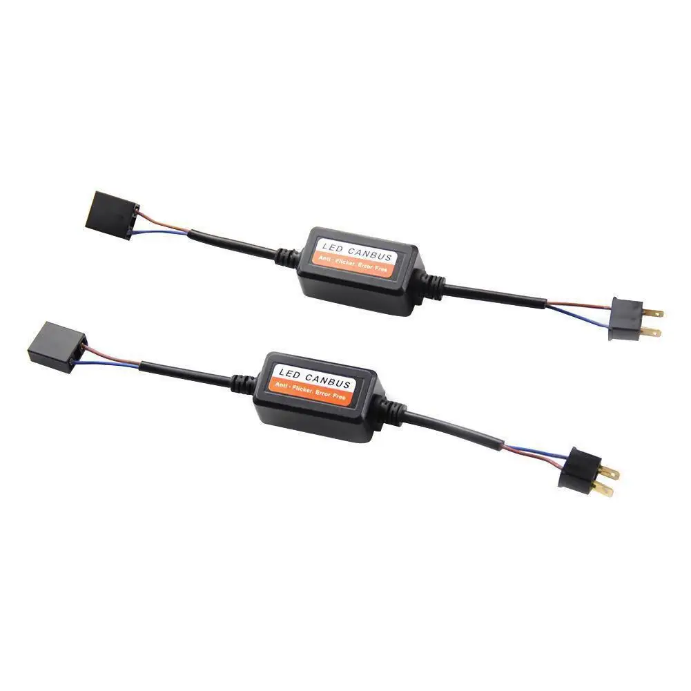 2PCS LED Headlight Decoder Adapter Canbus Anti-Flicker Harness Bulbs Resistor Decoder Warning Error Canceller H1 H4 H7 H8