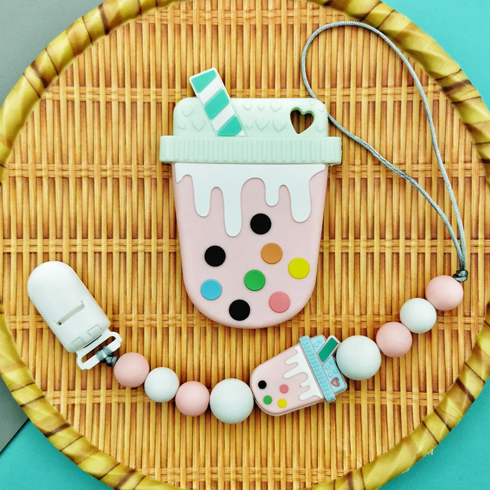 Baby Silicone Ice Cream Anti-lost Pacifier Chains Clips Bead Pendants Toys for Baby Infant Chew Rope Nipple Bite Teether Gifts silicone baby teether molars infant finger cots breathable guard thumb set dental care newborn anti bite hand sucking wrist band