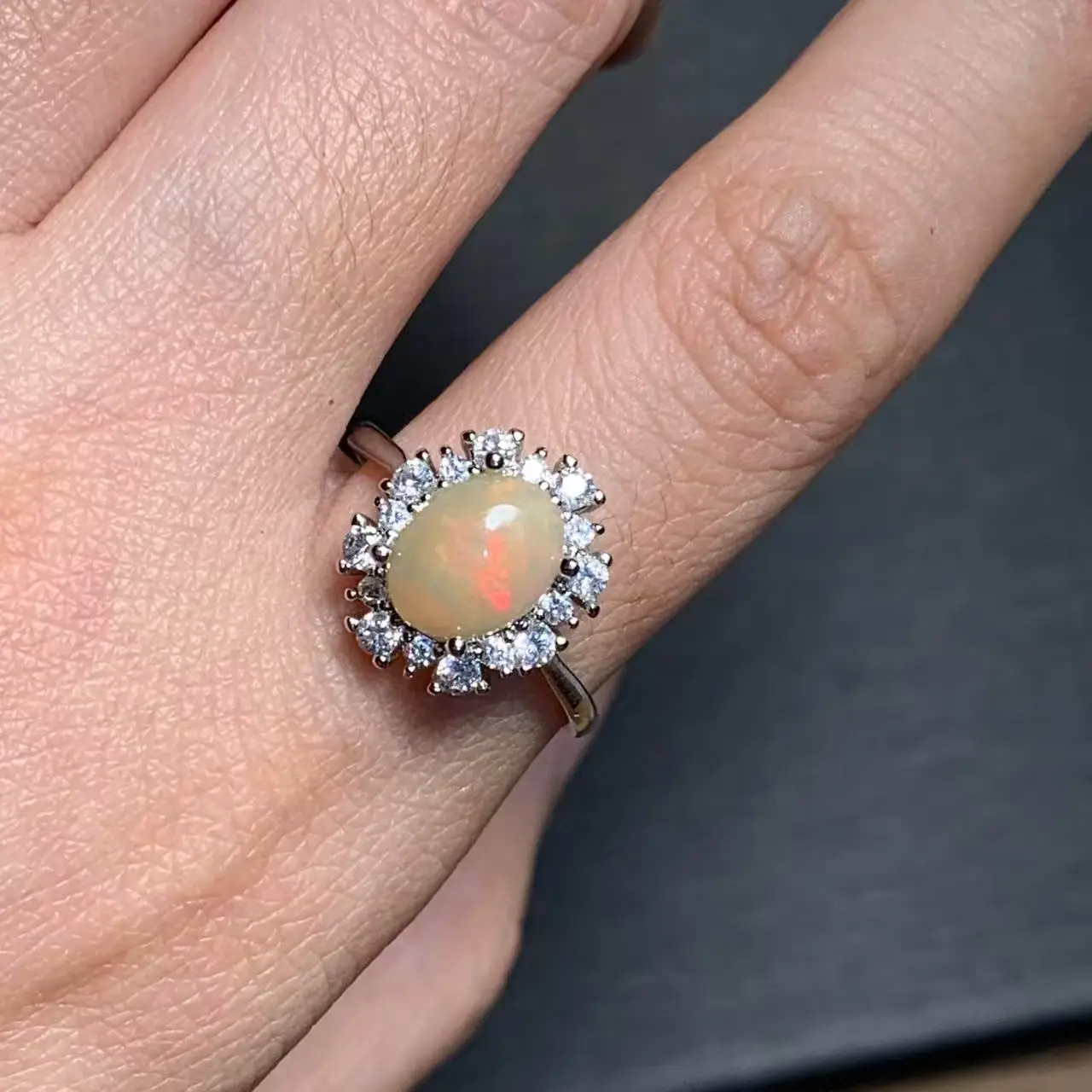 OVAL natural fire opal RING Australia white copper Fine Jewelry Luxury Stones Wholesale Healing Energy Gift Lucky Jewelry