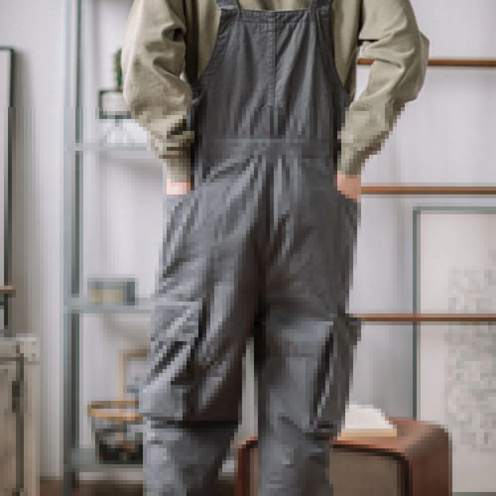 Loose Casual Overalls Men's Straight Overalls American Retro Ami Khaki Trend All-match One-piece Suspenders Trousers denim overalls