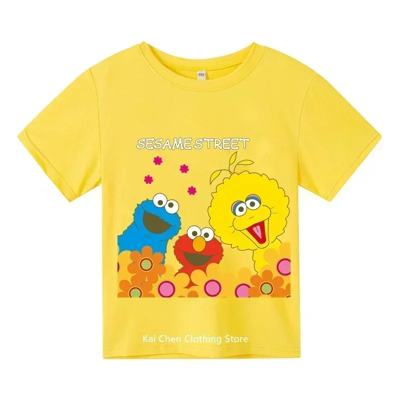 The Sesame Street Elmo Cartoon Print Funny Kids T shirt Summer Short Sleeve Children Clothes Cotton Baby Boys Girls T-Shirts 6