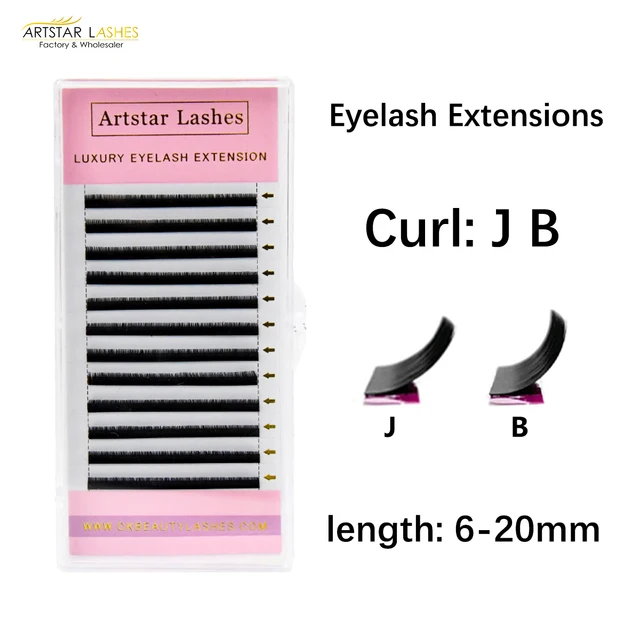 ARTSTAR 12Rows/tray False Eyelashes J B Curl 6-20mm Eyelashes Extensions Matte Black Lashes Makeup tool
