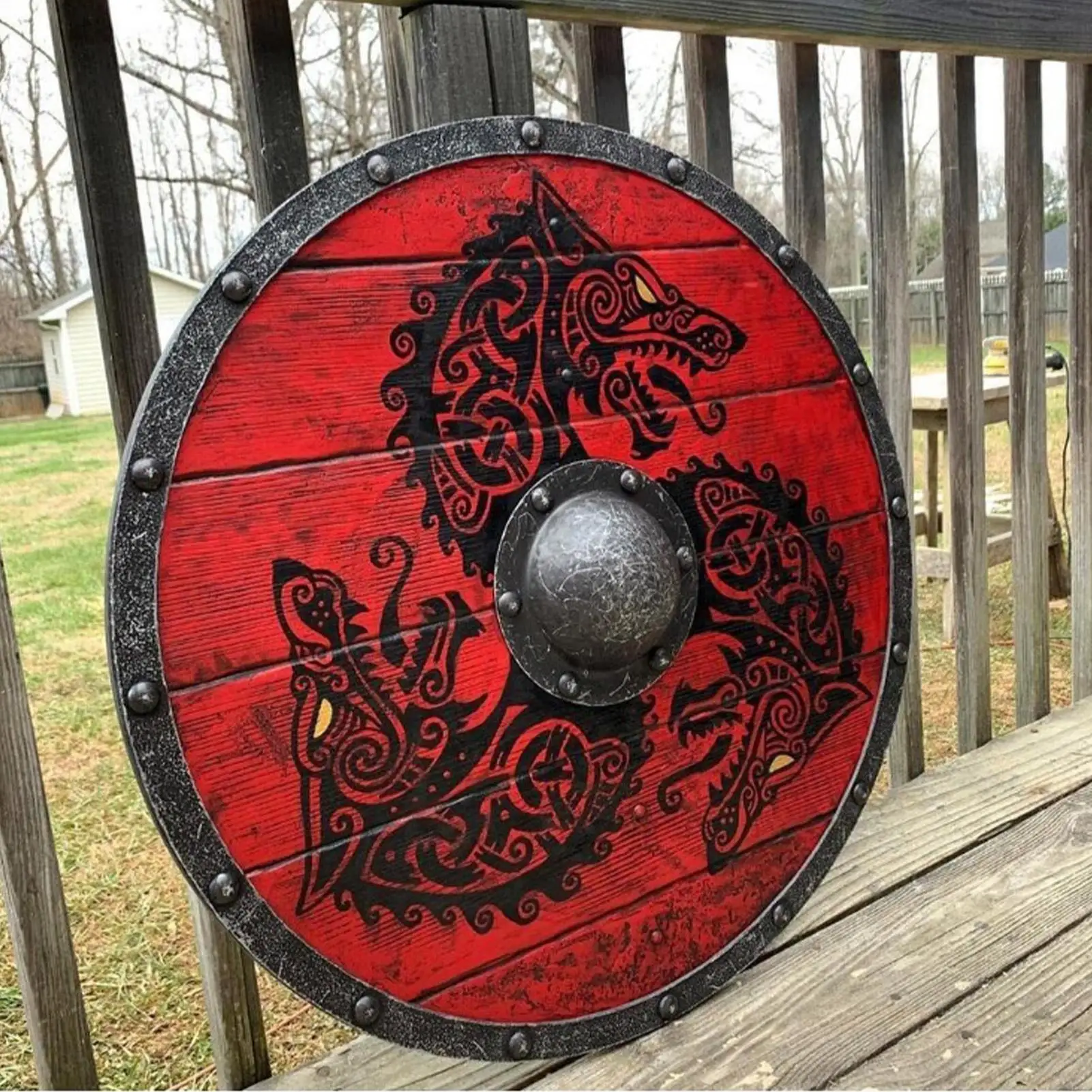 New Medieval Wood Sign Viking Wolf Warrior Handcrafted