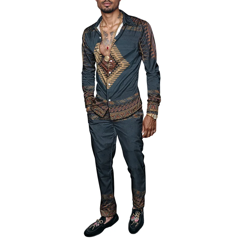 2025 Spring/Summer Fashion Men's Set Printed Simple Long Sleeve Suit Slim Fit Breathable Cotton Blended Casual Wear Resistant Fa_voghion.com