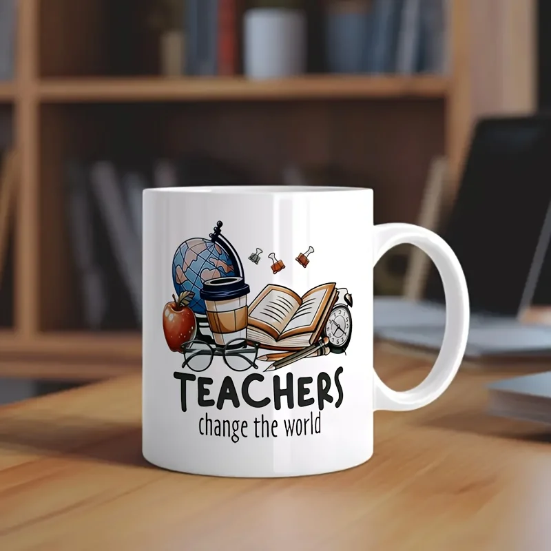 1 Inspirational Teacher Ceramic Coffee Mug - "Teachers Change the World" Print Design with Education Symbols, Machine Washable - Image 5